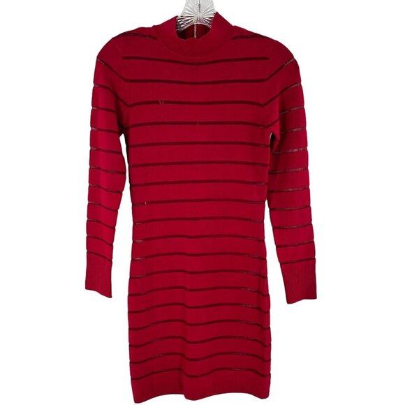 NEW Bebe Goji Berry Red Sheer Stripe Sweater Dress Sheath Bodycon Size Small - Picture 5 of 10
